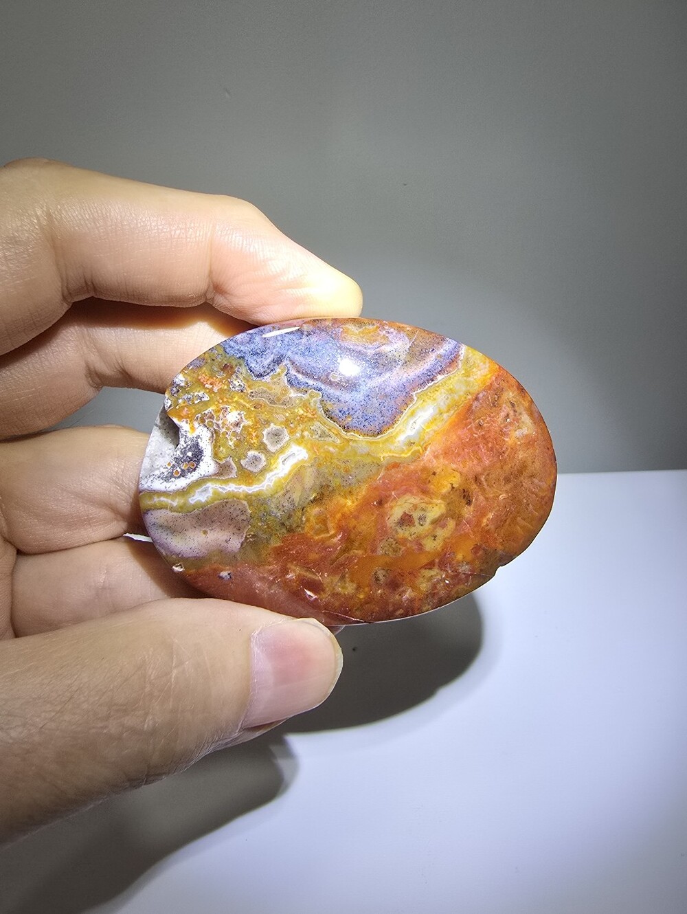 Colorful Crazy Lace Agate with Druzy Crystal Palmstone #H